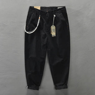 Men's Cotton Zipper Fly Closure Plain Pattern Casual Trousers