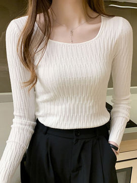 Women's Wool Square Neck Full Sleeves Casual Pullovers Sweaters