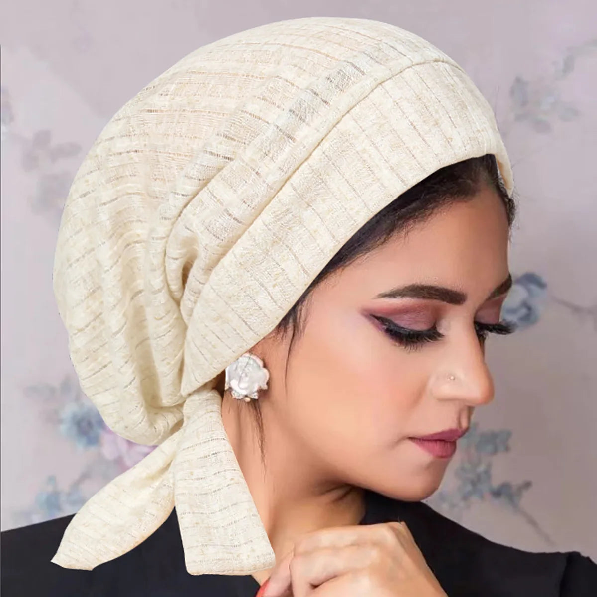 Women's Arabian Polyester Headwear Solid Pattern Turban Hijabs