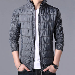 Men's Acrylic Zipper Closure Patchwork Pattern Casual Jacket