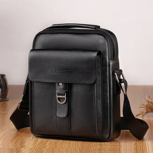 Men's PU Leather Zipper Closure Solid Pattern Elegant Shoulder Bag