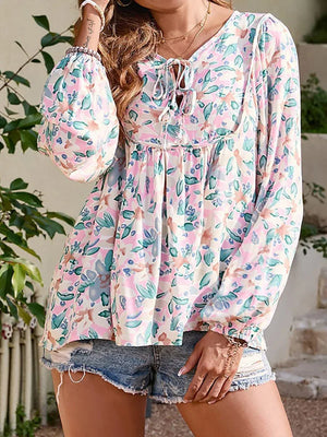 Women's Polyester V-Neck Long Printed Pattern Casual Wear Blouse