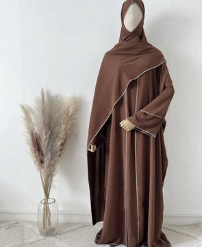 Women's Arabian Polyester Full Sleeves Solid Pattern Abaya Set