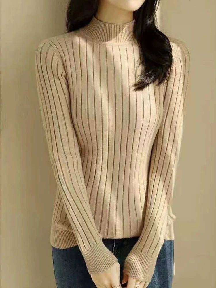 Women's Acrylic Mock Neck Full Sleeves Solid Pattern Casual Sweater