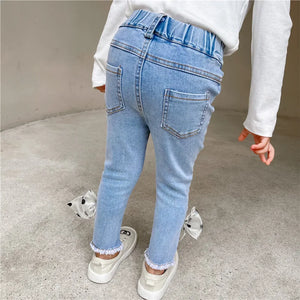 Kid's Cotton Elastic Waist Closure Denim Casual Wear Trouser