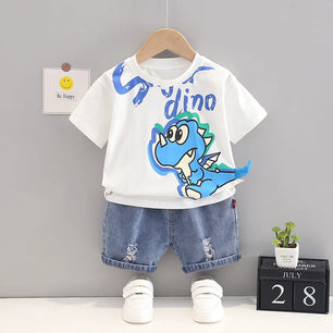 Kid's Boy Cotton O-Neck Short Sleeves Swimwear Two-Piece Suit