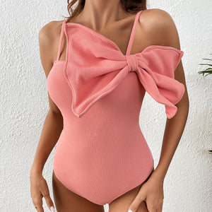 Women's Nylon Square-Neck Solid Pattern Backless Bathing One-Piece