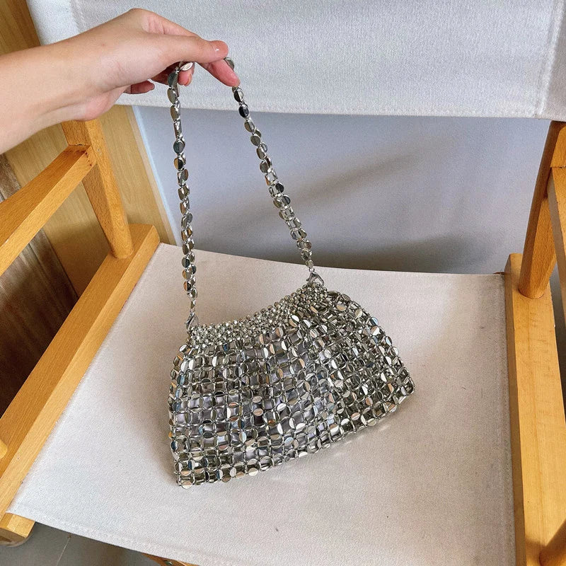 Women's Metallic Hasp Closure Sequined Vintage Shoulder Bag