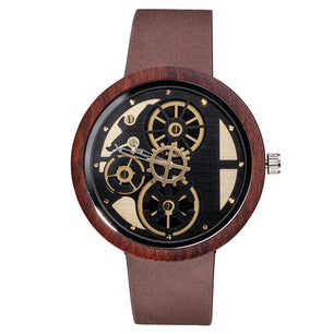 Men's Wooden Buckle Clasp Waterproof Quartz Round Watches