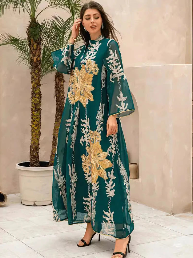 Women's Arabian Polyester Full Sleeves Embroidery Pattern Dress