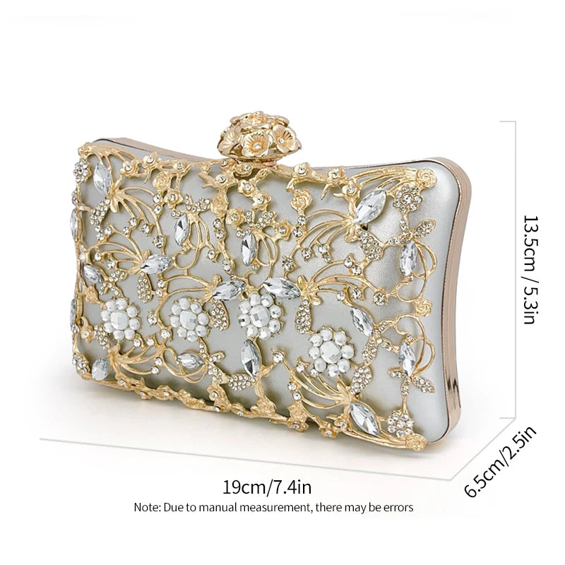 Women's Metallic Hasp Closure Rhinestone Trendy Wedding Clutch