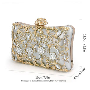 Women's Metallic Hasp Closure Rhinestone Trendy Wedding Clutch