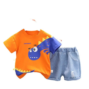 Kid's Boys Cotton Short Sleeves Cartoon Pattern Casual Clothes