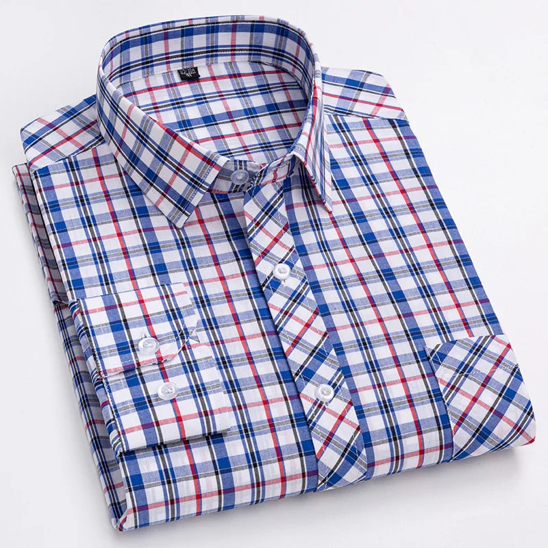 Men's 100% Cotton Single Breasted Full Sleeve Plaid Casual Shirt