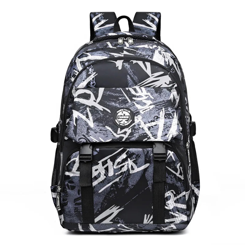 Kid's Boy Oxford Zipper Closure Printed Waterproof School Backpack