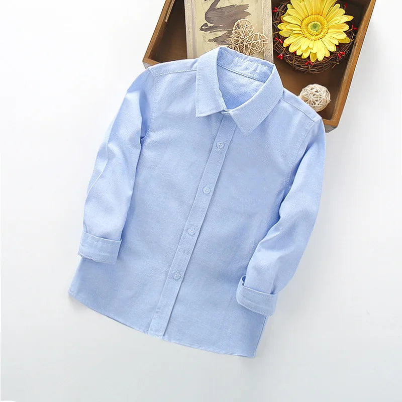 Kid's Cotton Turn-Down Collar Full Sleeve Plain Pattern Shirt