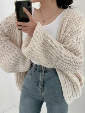 Women's Acrylic V-Neck Long Sleeve Knitted Casual Wear Cardigan