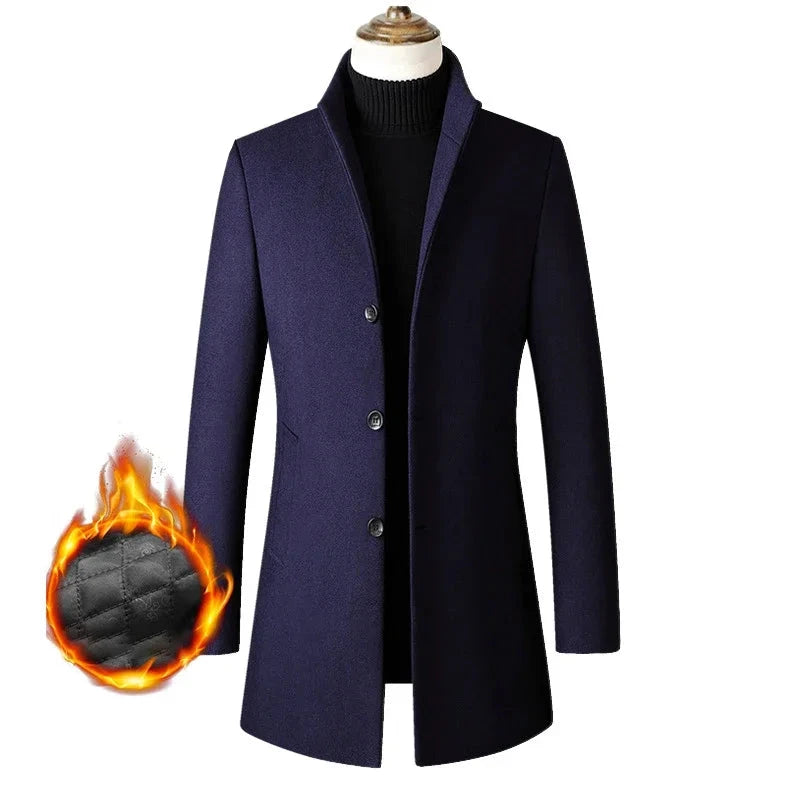 Men's Wool Turn-Down Collar Full Sleeves Single Breasted Coat