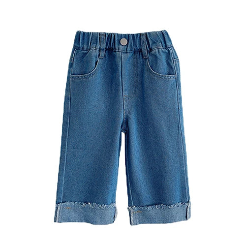 Kid's Cotton Mid Elastic Waist Closure Casual Denim Trousers