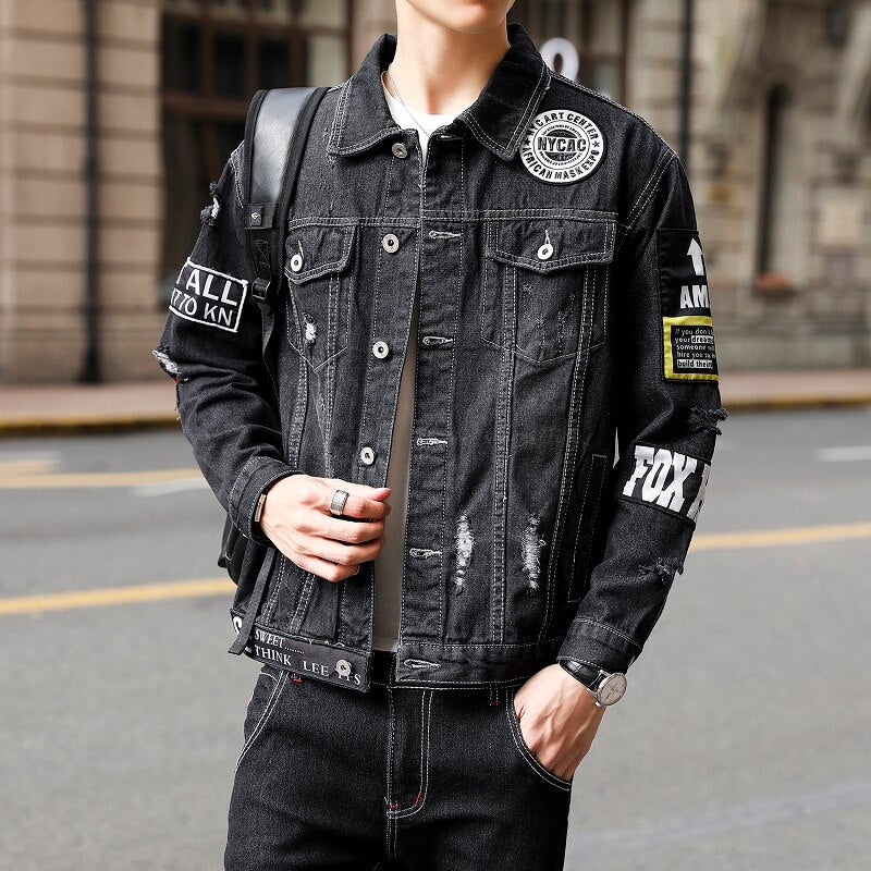 Men's Cotton Turn-Down Collar Single Breasted Slim Casual Jacket