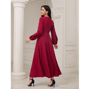 Women's Arabian V-Neck Polyester Full Sleeves Solid Dresses