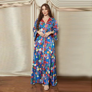 Women's Arabian Polyester Full Sleeve Floral Pattern Casual Dress