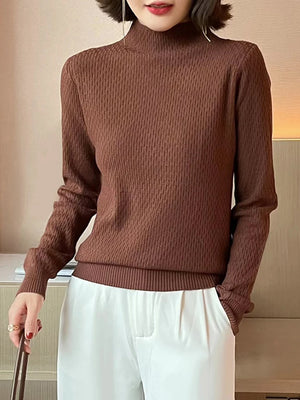 Women's Acrylic Mock Neck Long Sleeves Casual Wear Sweaters