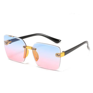 Kid's Polycarbonate Frame Square Shaped UV400 Rimless Sunglasses