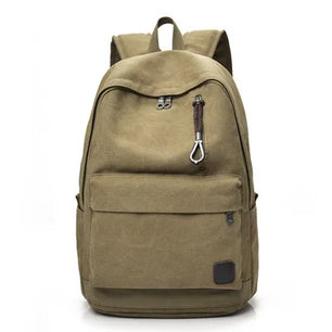 Men's Canvas Zipper Closure Solid Pattern Slot Pocket Backpack