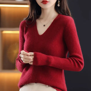 Women's Acrylic V-Neck Full Sleeves Pullover Solid Winter Sweater