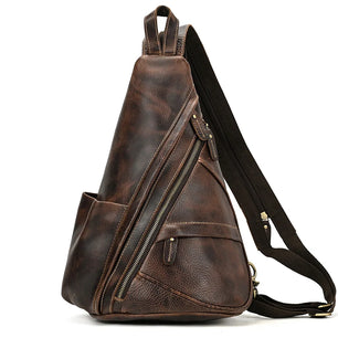 Men's Genuine Leather Zipper Closure Solid Pattern Backpack