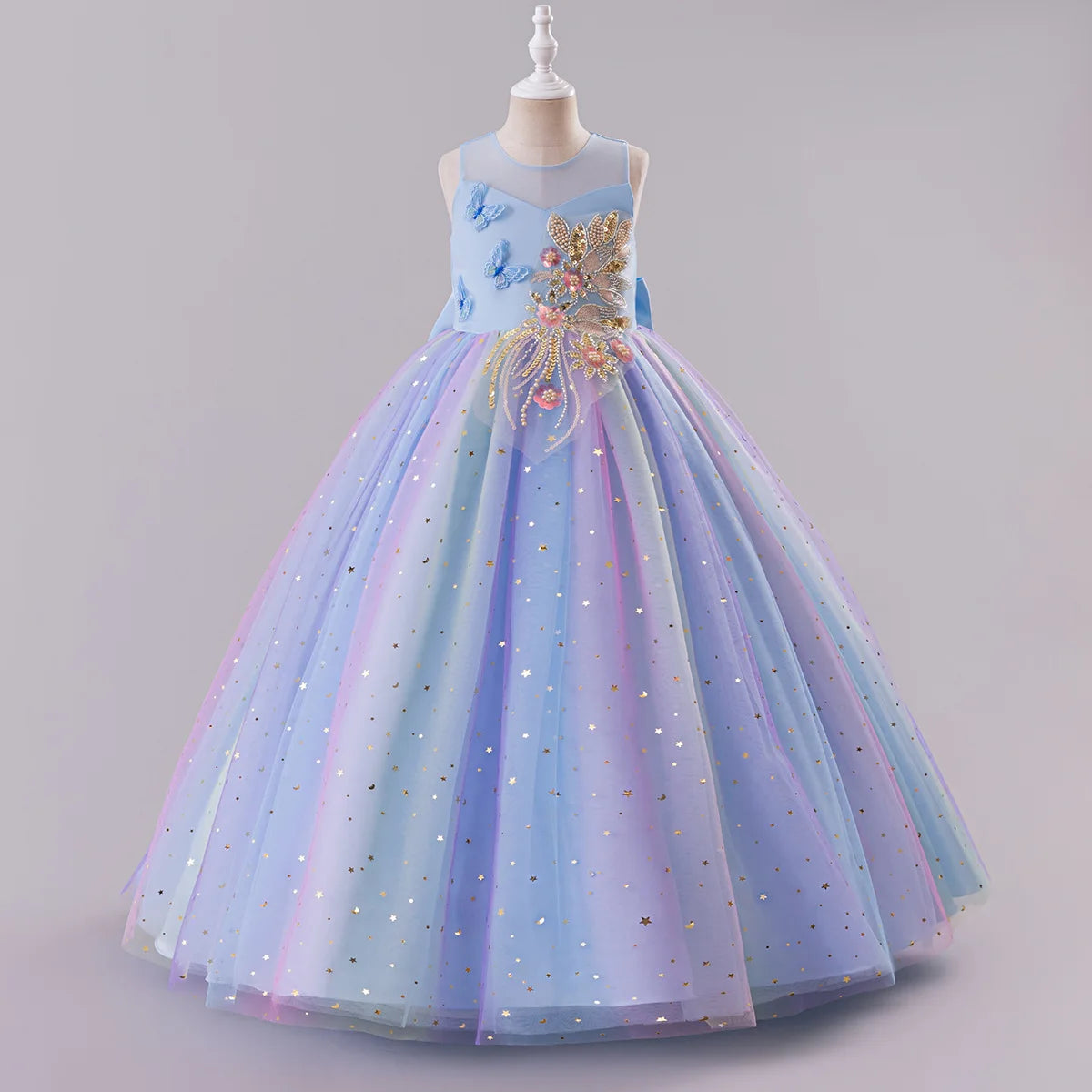 Kid's Girl Polyester Sleeveless Sequined Pattern Princess Dress