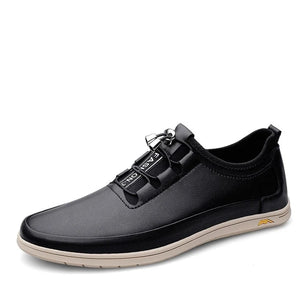 Men's Split Leather Round Toe Lace-Up Breathable Casual Shoes