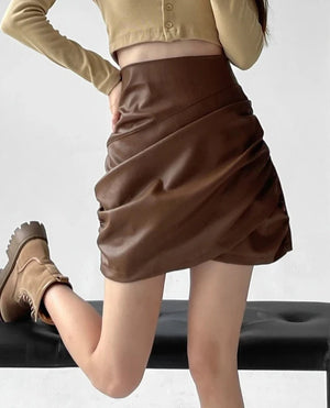 Women's Faux Leather High Waist Solid Pattern Casual Wear Skirts