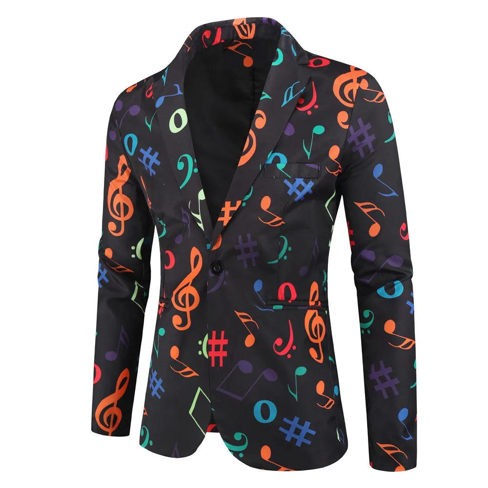 Men's Polyester Full Sleeve Single Button Closure Printed Blazer