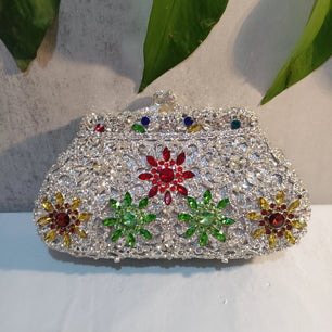 Women's Metallic Hasp Closure Rhinestone Pattern Wedding Clutch