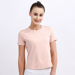 Women's Polyester Short Sleeve Breathable Plain Pattern Yoga Shirt