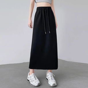 Women's Polyester Drawstring High Waist Solid Casual Skirts