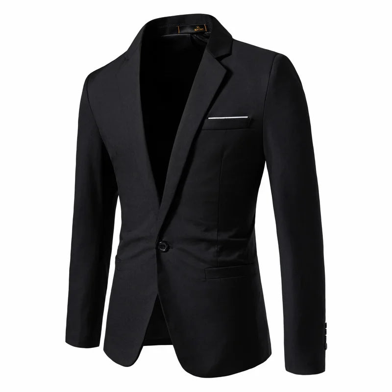 Men's Polyester Notched Collar Long Sleeve Single Button Blazer