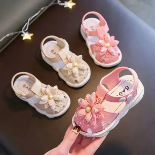 Kid's PVC Round Toe Hook & Loop Closure Flower Pattern Shoes