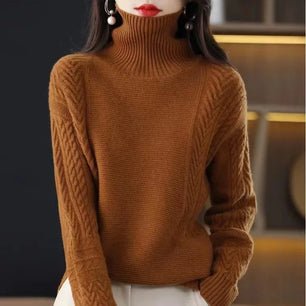 Women's Acrylic Turtleneck Full Sleeves Solid Pattern Sweater