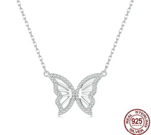 Women's 100% 925 Sterling Silver Link Chain Butterfly Necklace