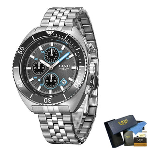 Men's Stainless Steel Push Button Hidden Clasp Waterproof Watches