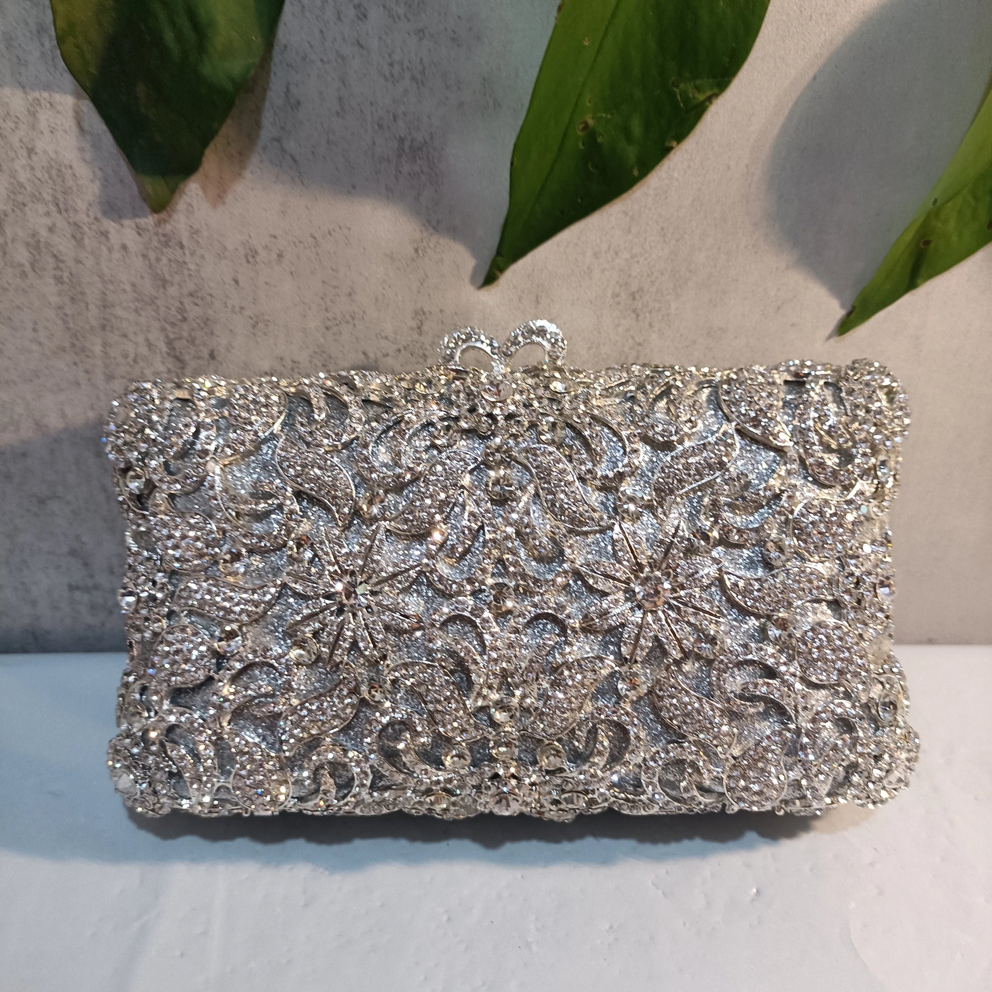 Women's Metallic Hasp Closure Rhinestone Evening Wedding Clutch