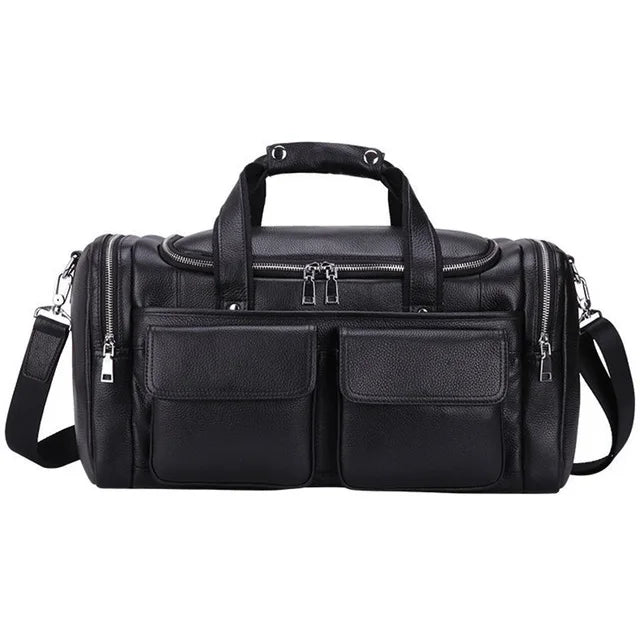 Men's Genuine Leather Zipper Closure Solid Pattern Shoulder Bag