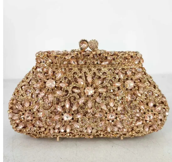 Women's Metallic Hasp Closure Rhinestone Pattern Wedding Clutch