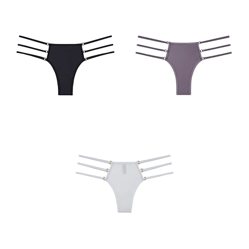 Women's 3 Pcs Spandex Low Waist Breathable Solid Pattern Panties