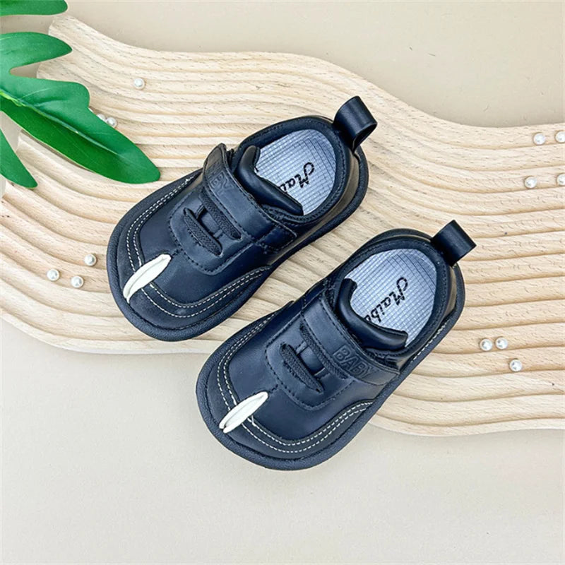 Kid's Leather Round Toe Hook Loop Closure Casual Wear Sneakers