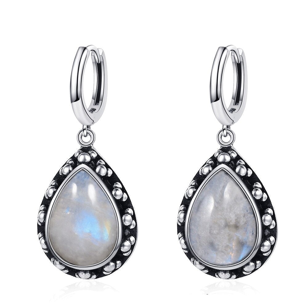 Women's 925 Sterling Silver Moonstone Wedding Hoop Earrings