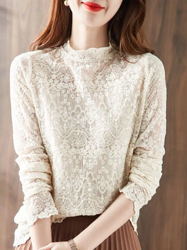 Women's Acrylic O-Neck Long Sleeve Casual Wear Embroidery Blouse